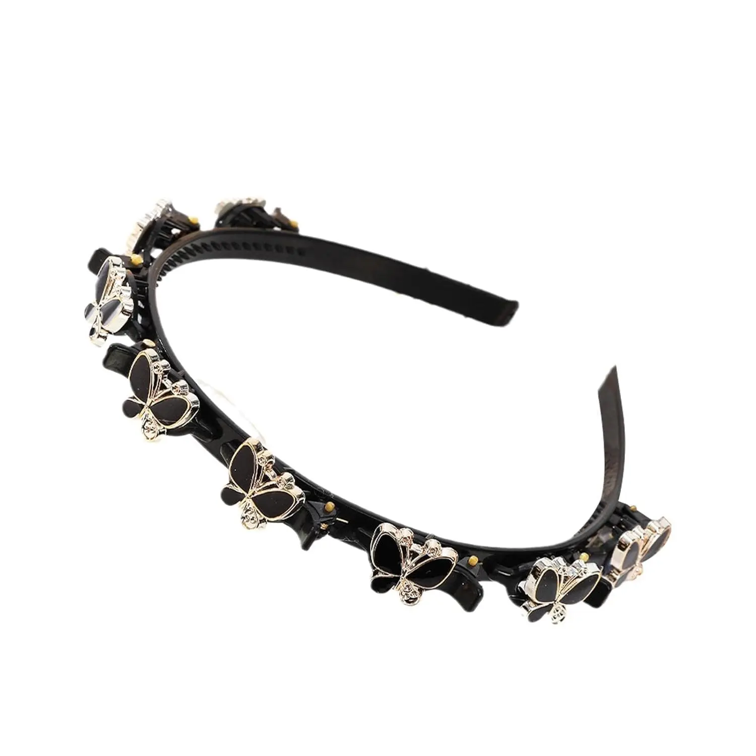 Black Butterfly Hairband with Clips Braided Headband Double Bangs Weave Twist Plait Hairstyle Fashion Hairpin Hair Accessories for Women Girls Hair Accessories
