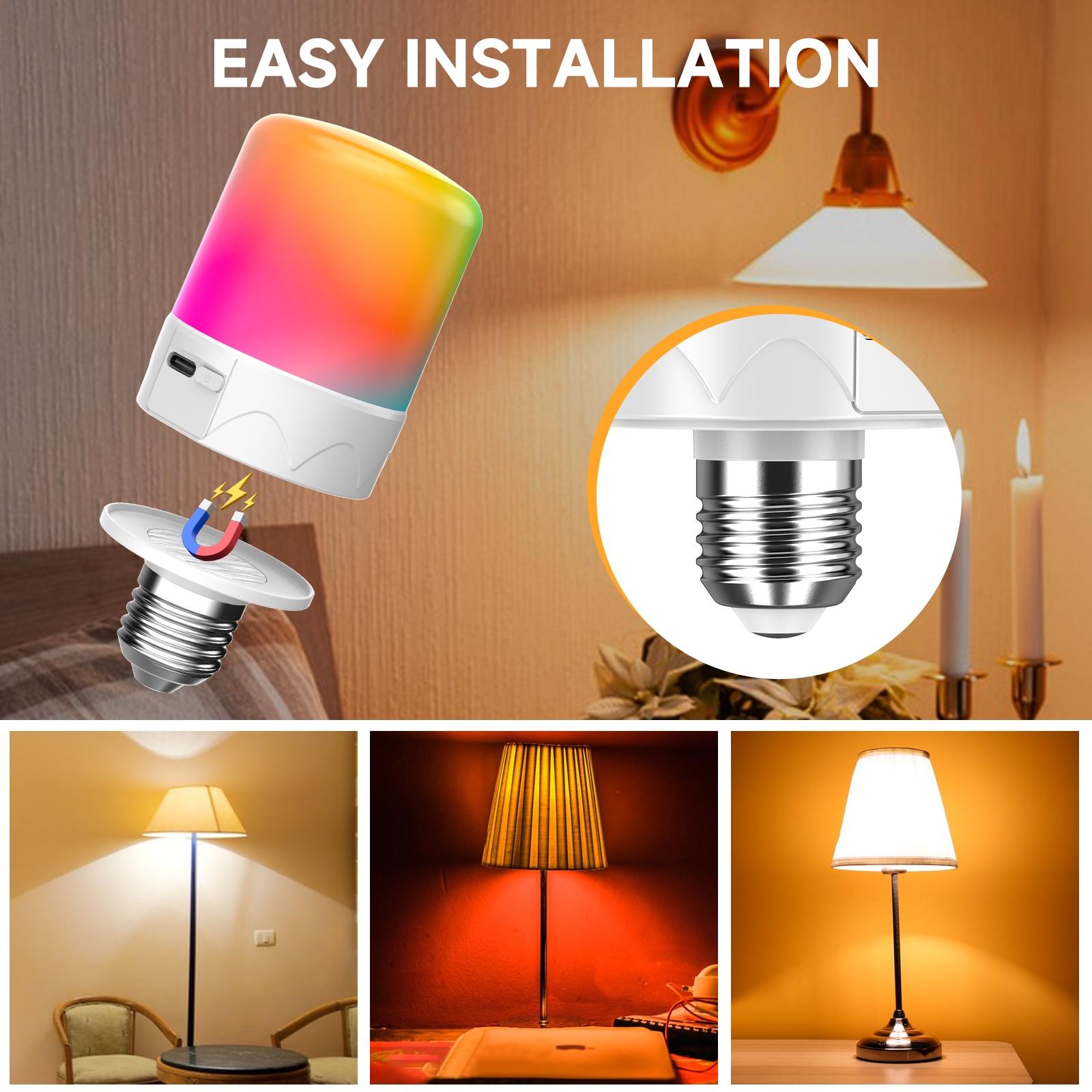 USB-C Rechargeable LED Light Bulbs with Remote Control, Adjustable Brightness Touch Control Timer Magnetic Emergency Lights for Camping