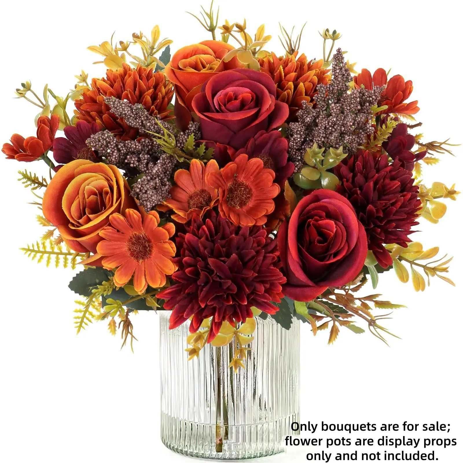3pcs Fall Persian Rose Artificial Flowers Bouquet, Plastic Fake Autumn Floral Arrangement, Indoor Outdoor Decor for Home Hotel Office