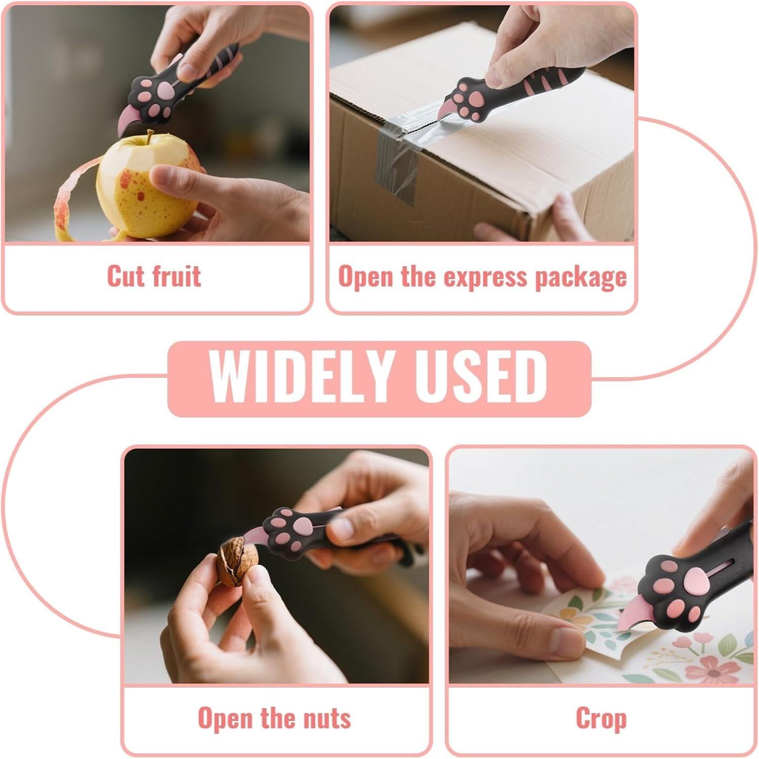 2026 New Extendable Cat Claw Knife, Cute Cat Shape Unboxer, Portable Pet Lover Tool, Multi-Functional Utility Knife for Boxes and Seals