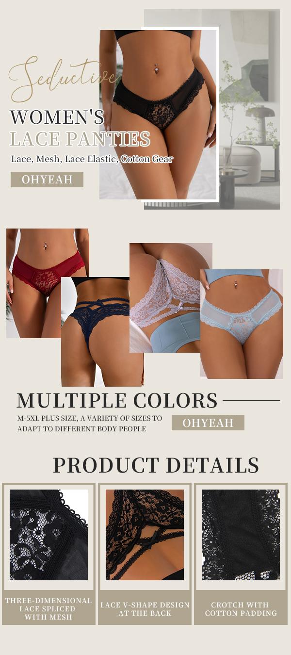 Women's Lace Panty Cotton Soft Comfy Breathable Underwear Everyday Knicker Briefs Panties Strings Lace Lingerie Naughty Cheeky Underwear for Daily Wear Sexy  Naughty Cheeky Women's Underwear for All Seasons Plus Size XS-4XL