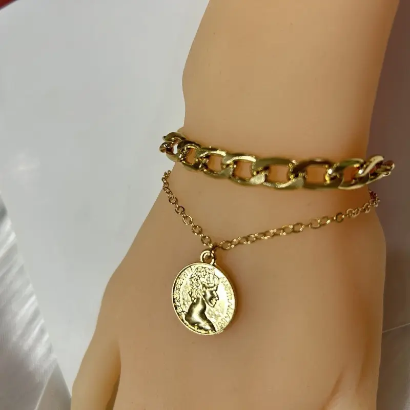 Gold Metal Man Like Coin 01  bracelet