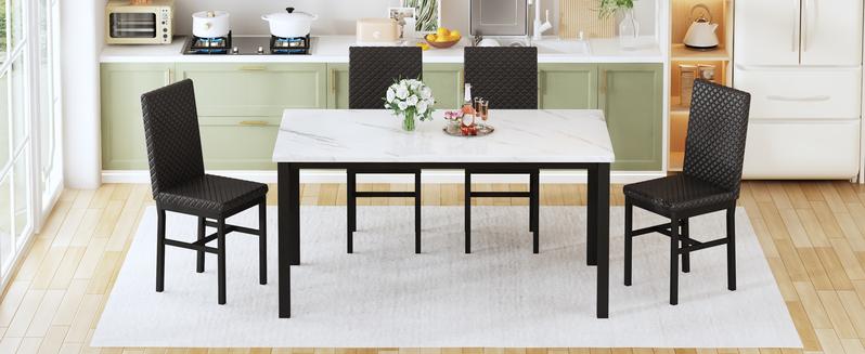 Recaceik Faux Marble Dining Table Set for 4 with 4 Upholstered Velvet Chairs 47.24"x27.5" Table 35.82" Chair Height Modern Ergonomic Home Furniture dinner chair Outdoorfun