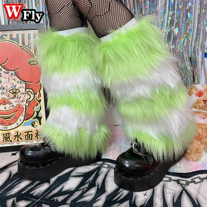 Multi-color plush stripe Leg Warmers Spicy Girls Millennium Gothic punk woman Leg Warmers y2k Harajuku