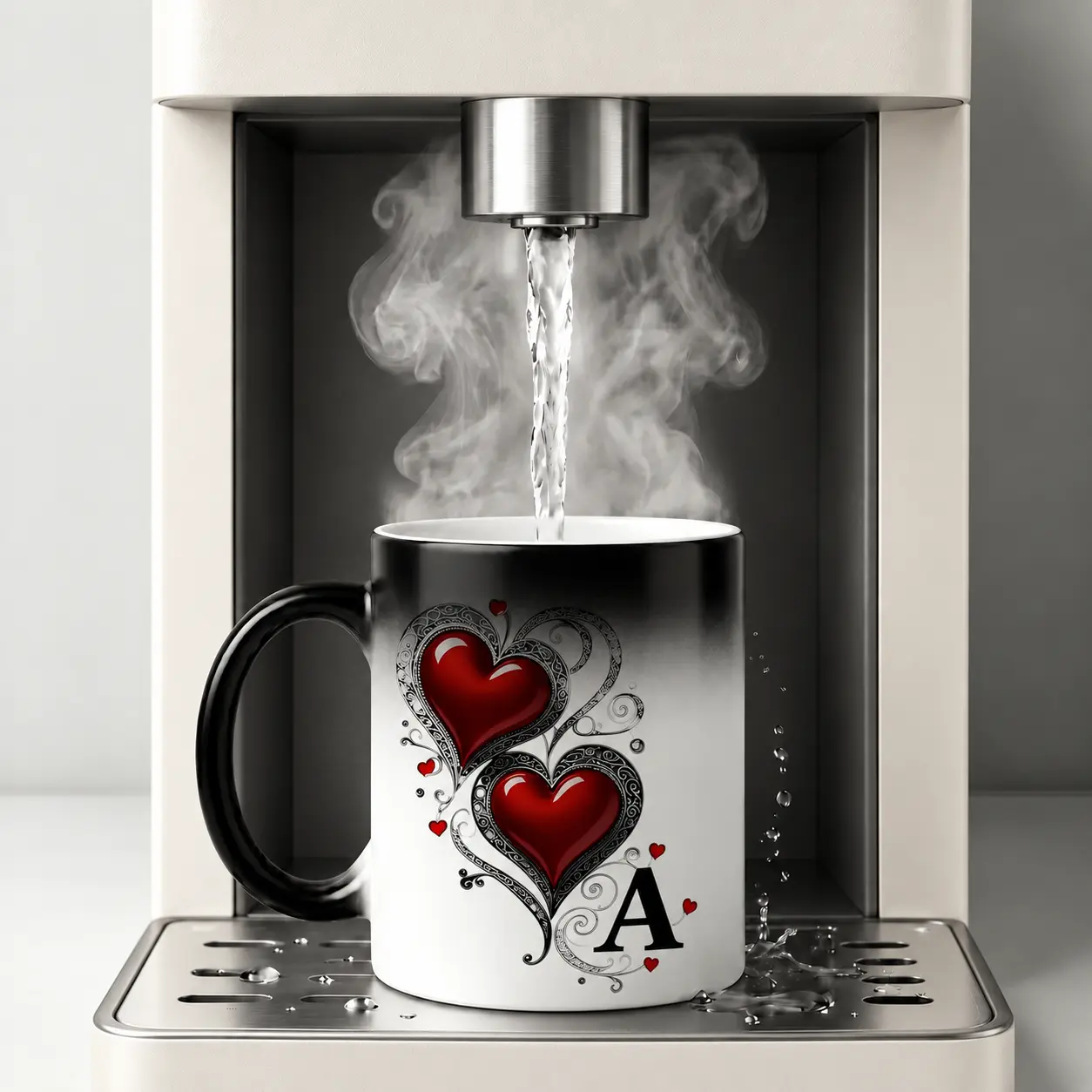 11oz 15oz Color Changing Mug, A-Z Initial Letter Ceramic Coffee Cup, Heat Sensitive Magic Mug with Red Heart Design, Personalized Style Birthday Christmas Valentine's Day Gifts for Women Mom Wife Girlfriend