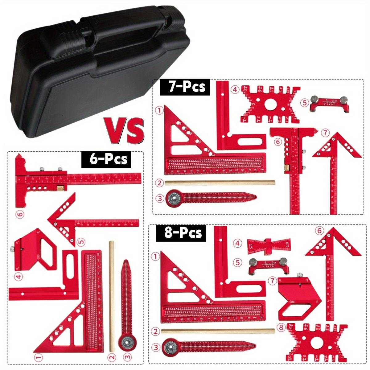 6/7/8Pcs Woodworking Square Kit with Box, Precision Carpenter Quick Splicing Planning and Layout Tools, Aluminum Scribeing Ruler, Center Finder, Circular Drawing Compass, Honing Guide, Height Gauge, Measuring Ruler