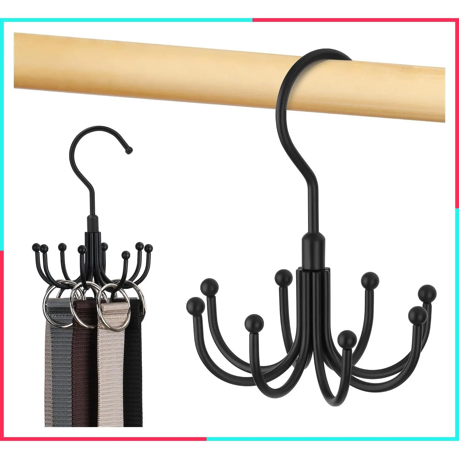 Rotating Closet Belt Hanger Organizer, Holds 24 Belts, Black