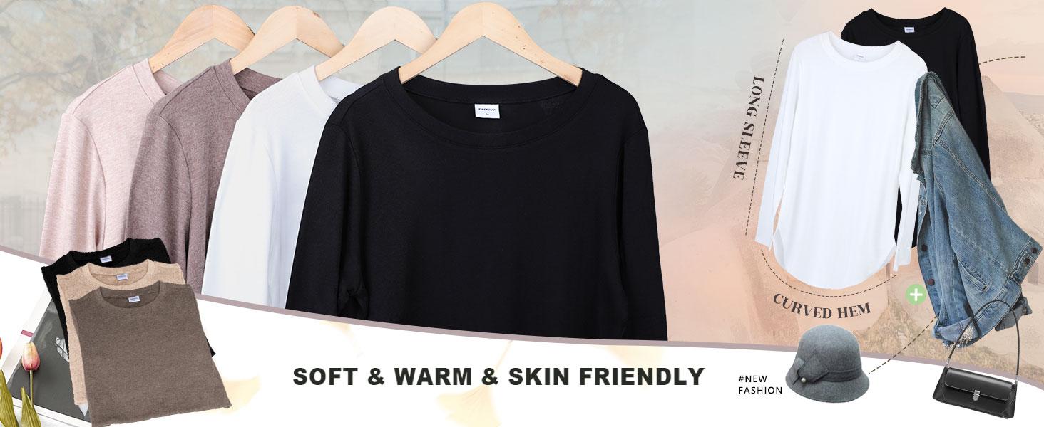 WIHOLL Womens Long Sleeve Round Neck Shirts Side Split Basic Loose Tunic Tops Casual 2025 SpringStatements