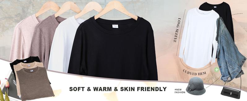 WIHOLL Womens Long Sleeve Round Neck Shirts Side Split Basic Loose Tunic Tops Casual 2025