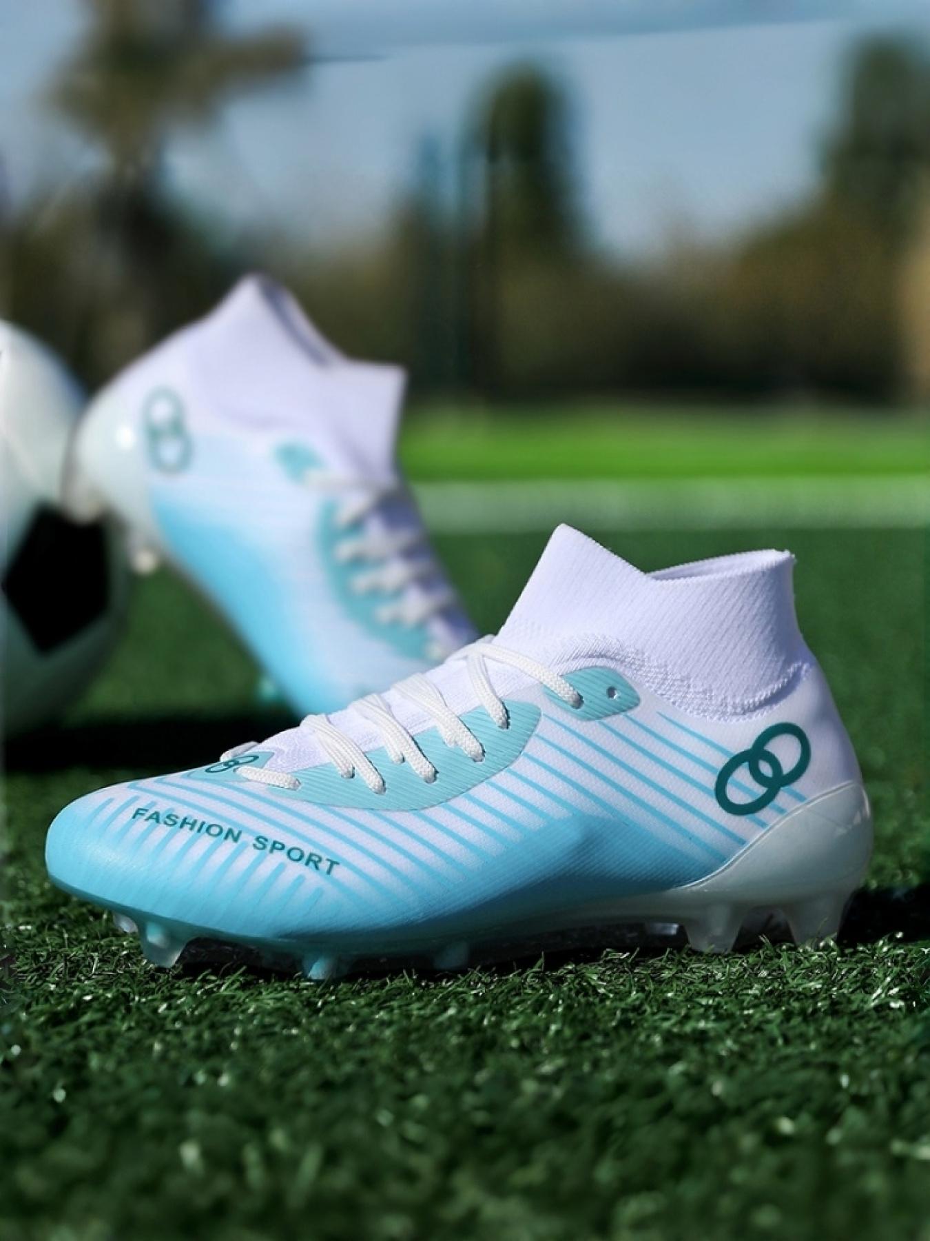 1 Pair Unisex Professional High Top Sock Football Match Shoes Soft Lining Lightweight Breathable Rubber Grip Outsole For Natural Grass