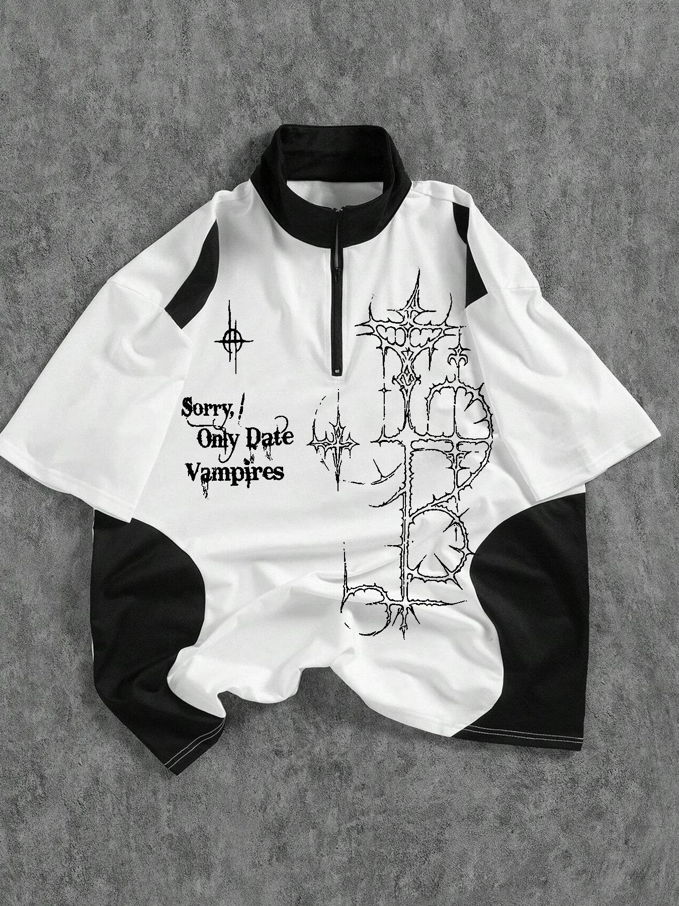 Men's Patchwork Half-Zip Polo Shirt, Racing Style Trendy Design, Perfect for Daily Wear or Unique