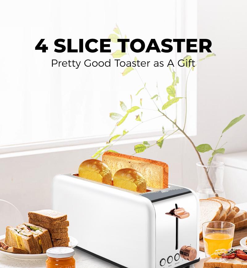 Pukomc 4-Slot Toaster – Home Toastie Machine Multifunction, Extra-Wide Slots (Fits Bagels/Waffles), 6 Browning Levels, 1500W Stainless Steel