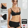 Women's Lace-Trim Spaghetti Bralette & Low-Rise Panty Set, Solid Color Slightly Sheer Lingerie & Underwear Set, Seamless Breathable Sweat-Wicking Stretch Fit For Everyday Comfort