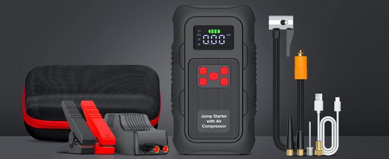 HPBS 24000mAh Power Bank Auto Battery Booster With Air Compressor 6000A 150PSI Fast Inflation 12V Portable Jump Starter for 10.0L Gas and 8.0L Diesel Engines