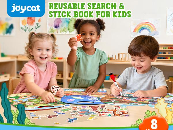 JoyCat Reusable Sticker Book - Jelly Stickers, Kids Sticker Activity Book, Travel Toys for Road Trip, Educational Learning Gifts for Boys and Girls