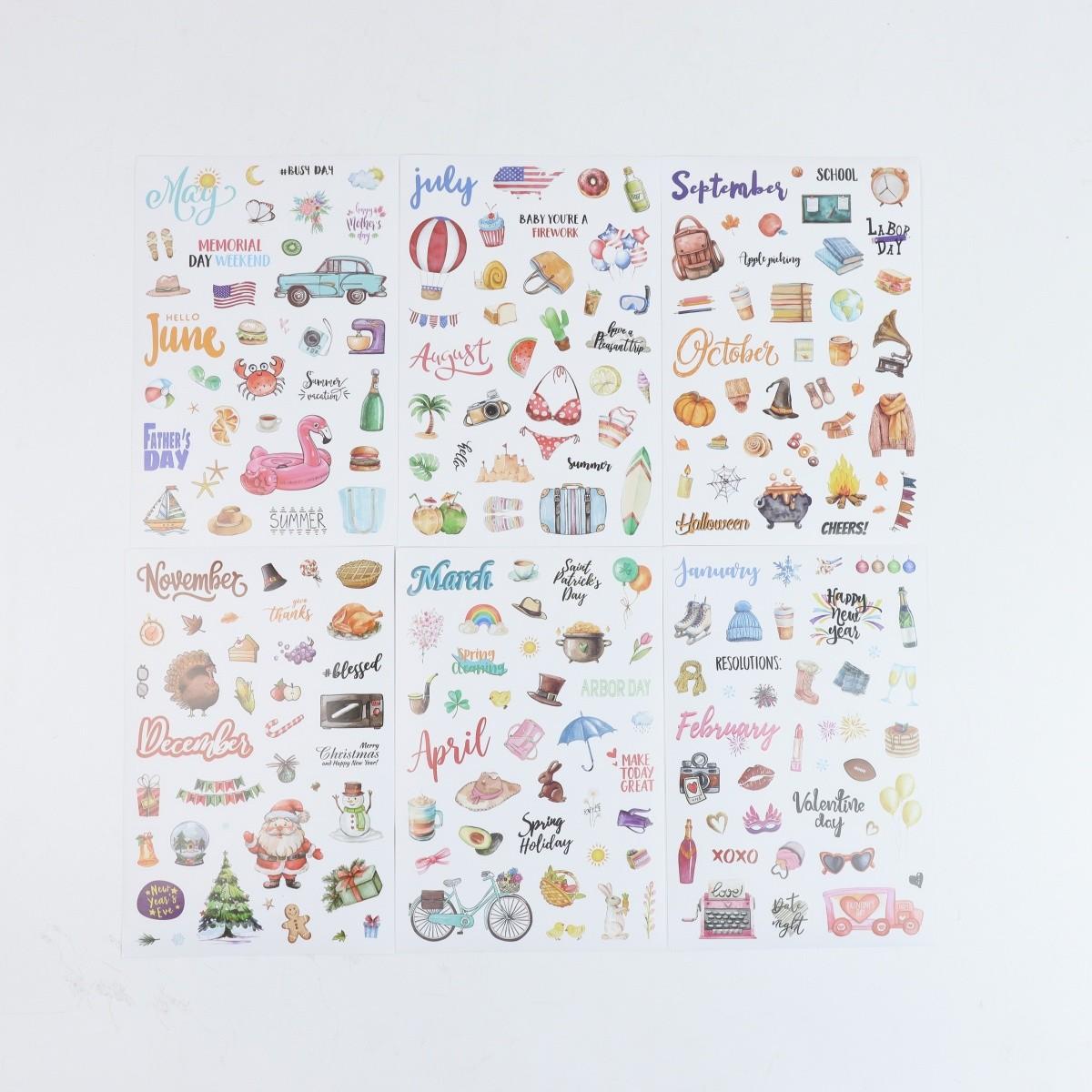 Cute Sticker Set for Journals, Includes 6 Sheets, Perfect for Scrapbooking, DIY Crafts, Art Decoration, Ideal for Personalization