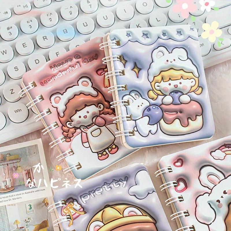 4-Pack A7 Coil Notebooks, Portable Pocket Edition, Student Cartoon 3D Effect, Office Use, Thick Anti-Ink Writing, Mini Diary, Travel Diary Notebook, Gift Idea