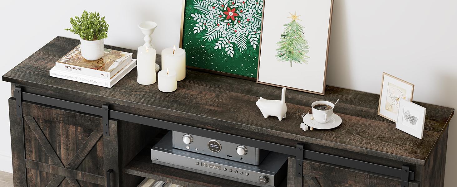Yitahome TV Stand for 65 55 Inch TV, Farmhouse Entertainment Center with Storage Cabinet and Sliding Barn Doors, Rustic TV Cabinet Media Console Table for Living Room, Dark Rustic Oak