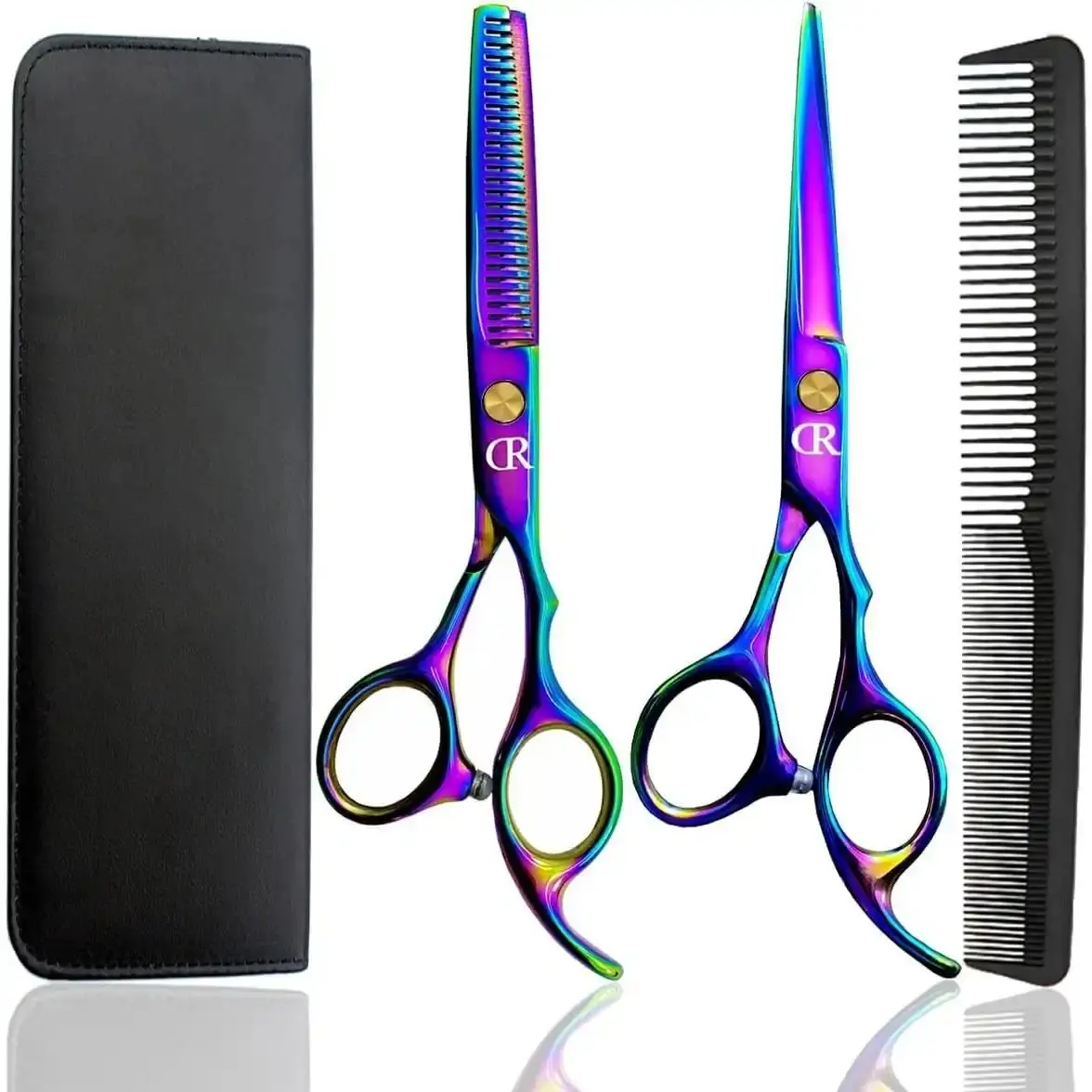 6-Inch Professional Japanese SS Stainless Steel Hair Cutting Shears Set - Barber Thinning Scissors Kit with Ergonomic Adjustable Lightweight Handle, Rustproof Electroplated Smooth Blades, Storage Option, Styling Comb for Men's Haircare, Wet/Dry, Clean Cut