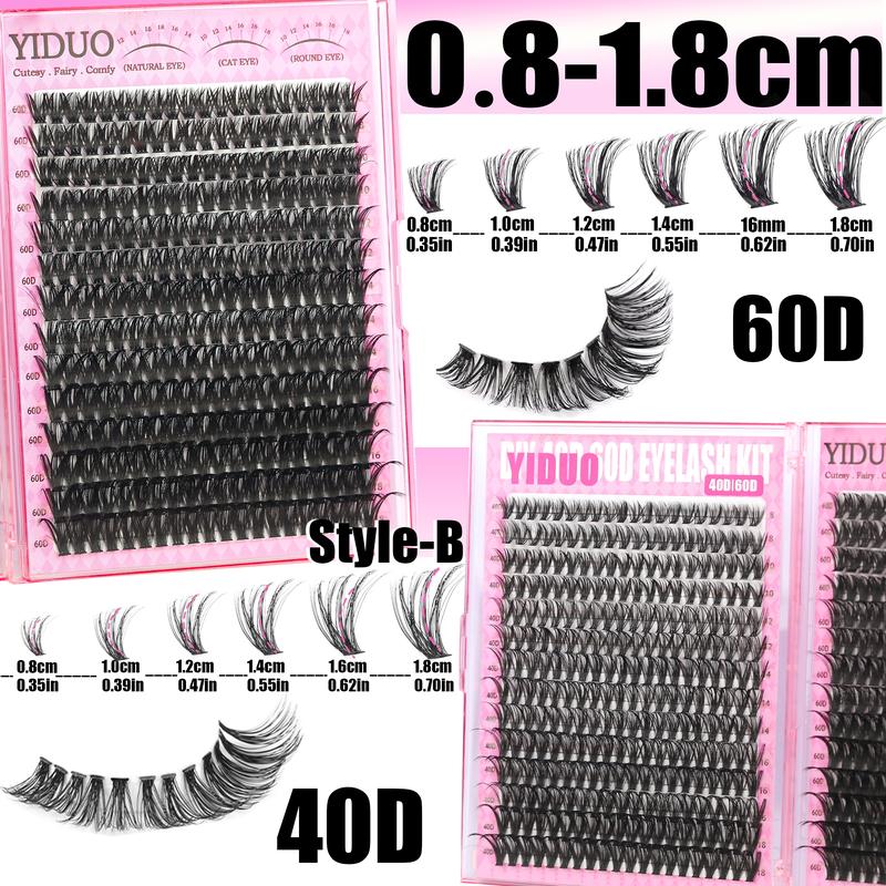 2168pcs YIDUO Lash Cluster Kit Gift Set Volume Manga&40D&60D&80D&100D with Spiky Bottom Lashes Extension Kit 10-20mm D Curl wispy False Eyelash With Double-ended Eyebrow Pencil | Waterproof Eyeliner | Eyelash Curler | DIY Lash Kit