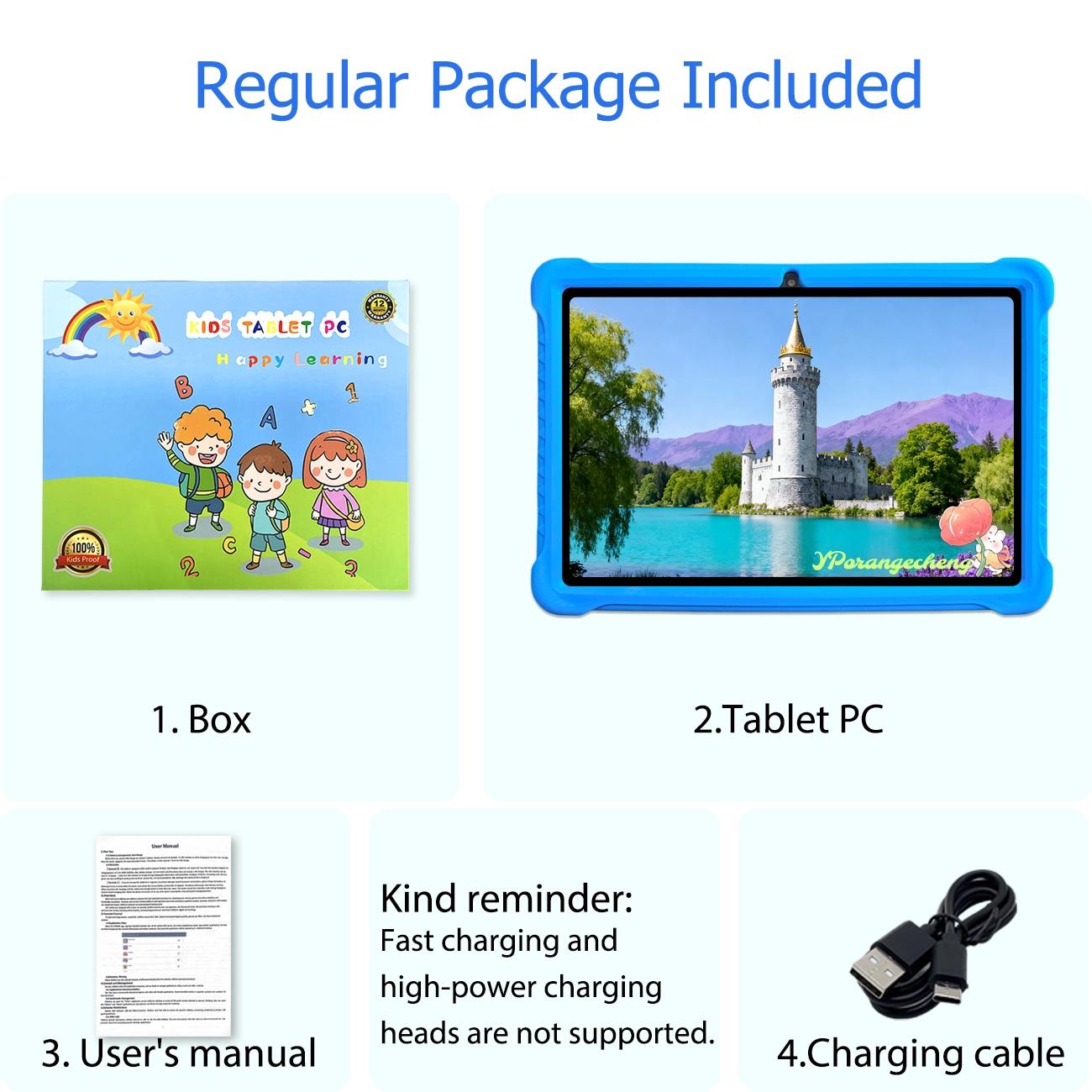 10.1 Inch Android Tablet PC Student Tablets Dual Camera Shockproof Case Student Use Parental Control Educational Features Perfect Christmas Gift