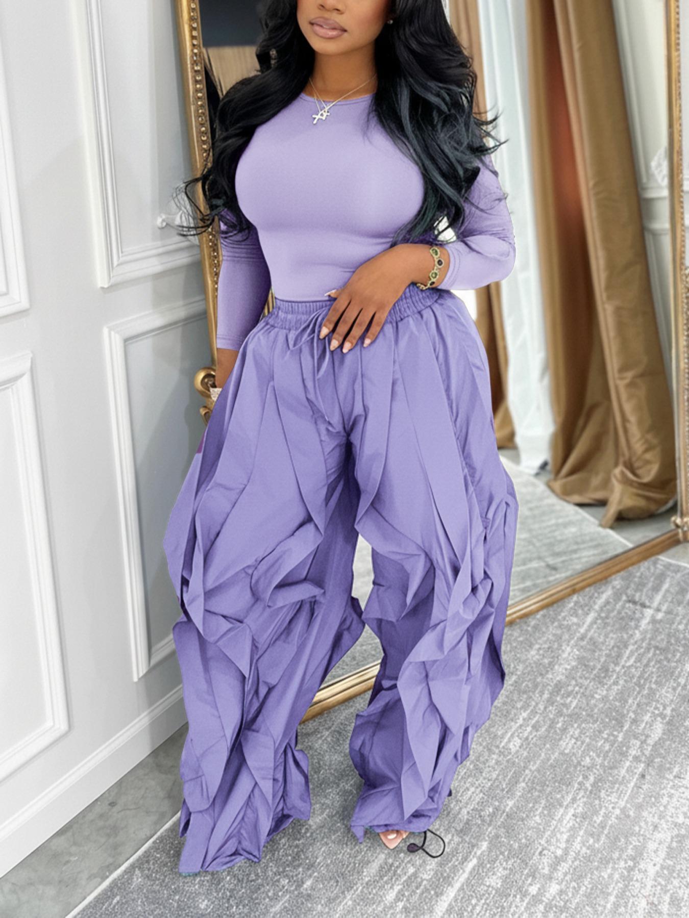 Women's Slim-Fitting Top & Wide-Leg Pants Set, Ladies' Unique Casual Chic Commuter Ensemble, Spring and Fall