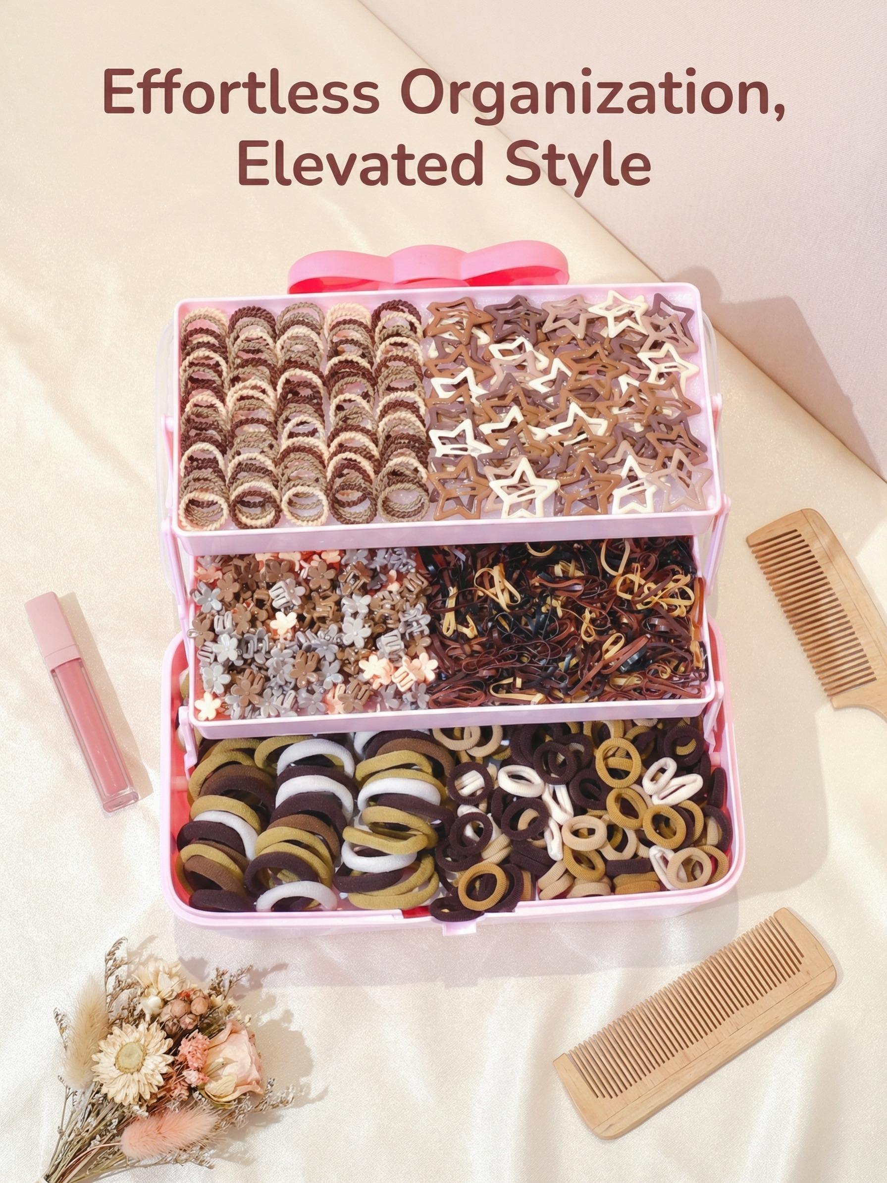 1011pcs Luxury Hair Accessory Gift Set, Includes Star Clips, Small Clamps, Elastic Bands, Portable Storage Box, Ideal for Girls, Gifts, Ladies