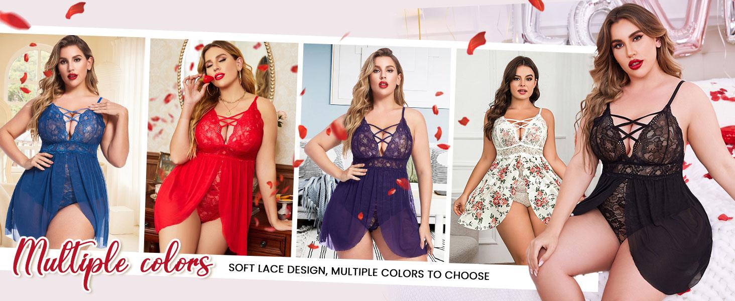 Avidlove Plus Size Hot Womens Snap Crotch Lingerie V Neck Lace Nighty Sleepwear L-5XL