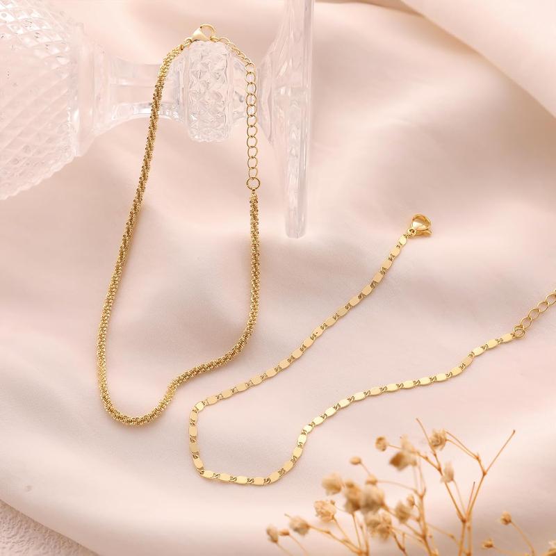 Tewiky Layered Anklet Bracelet for Woman Glitter Box Paperclip Figaro Cuban Link Anklets Waterproof Jewelry Gifts For christmas 2024 ornament Snake Beaded