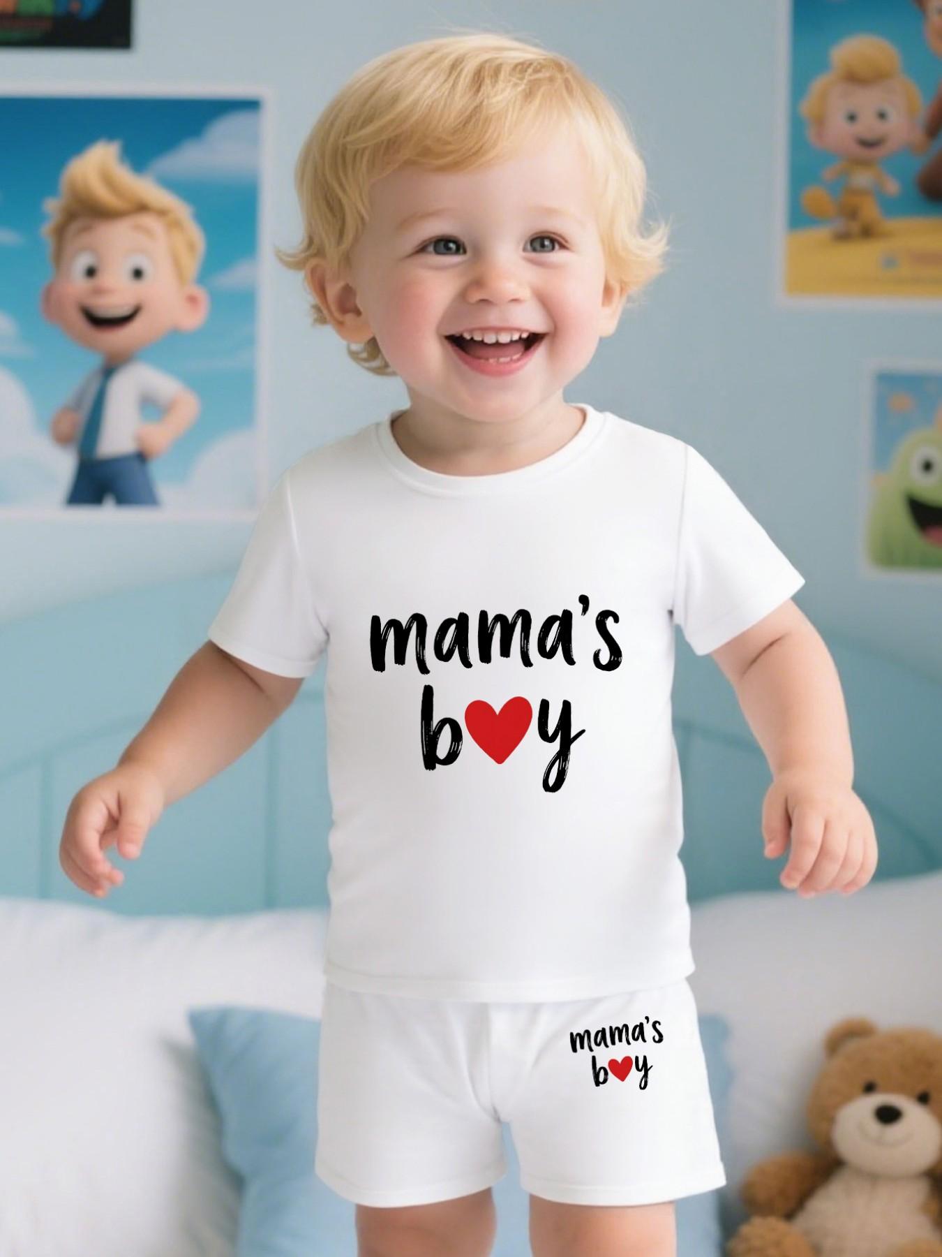 Boy T-Shirt and Shorts Set, Fashion Summer Casual, Short Sleeve Top and Shorts, Letter Heart Print Design, Fitted Style, Summer Clothing Set