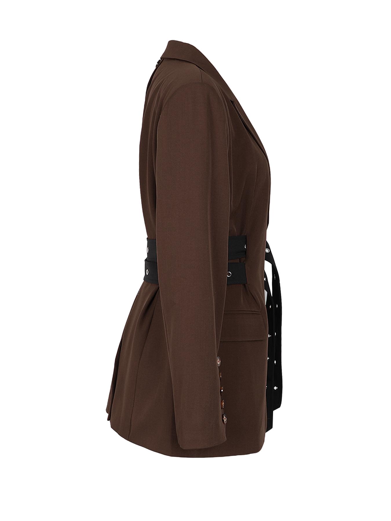 Women's Side Tie Waist Patchwork Long Sleeve Fitted Blazer Jacket, Fall Fashion, Elegant Office Wear, Casual Outerwear, Womenswear