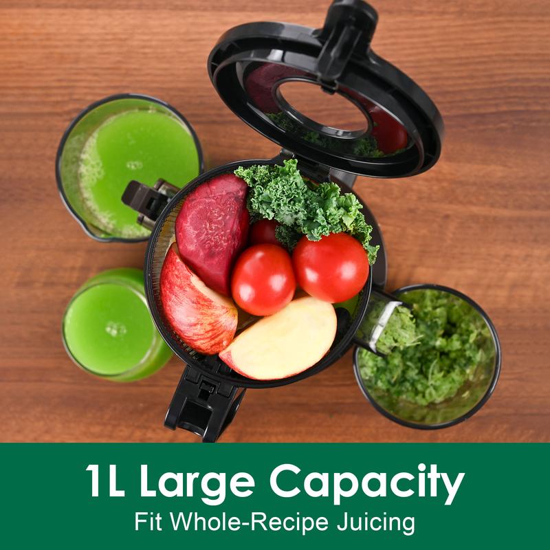 Fretta Cold Press Juicer Machine, 4.25" Large Feed Chute, Compact Juicer Machines for Fruits & Vegetables, Sleek Design Personal Size Tritan BPA-Free