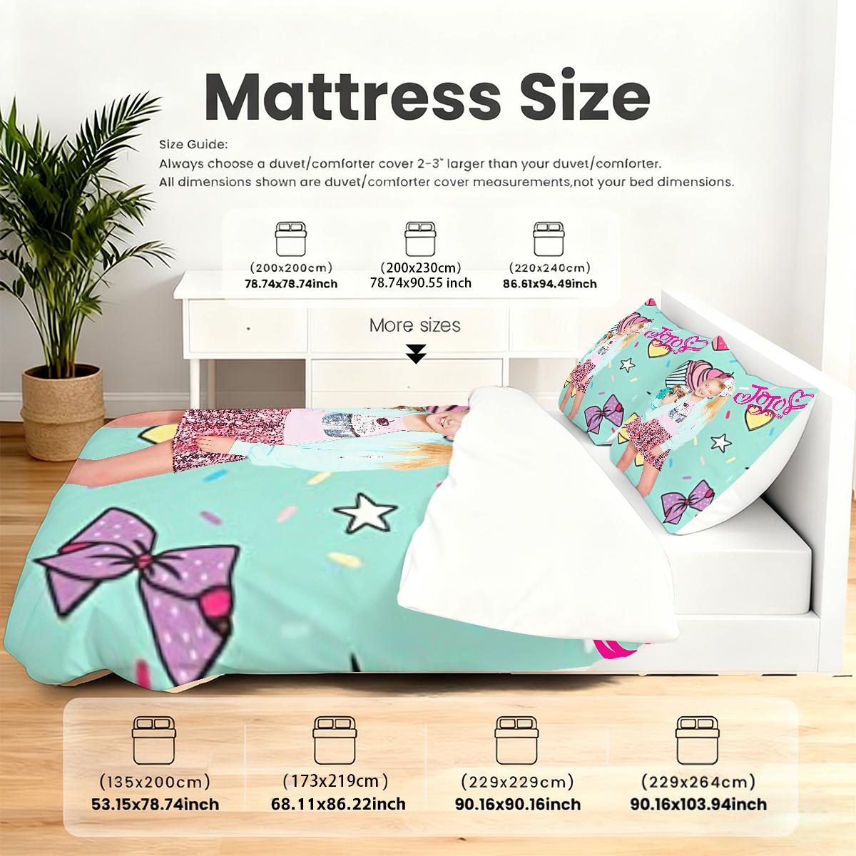 3Pcs,JoJo Siwa design three-piece bedding set, soft, comfortable and skin-friendly, universal in all seasons, bedding set, no pillow core, no quilt core, suitable for bedrooms, guest rooms - (1 quilt cover + 2 pillowcases)