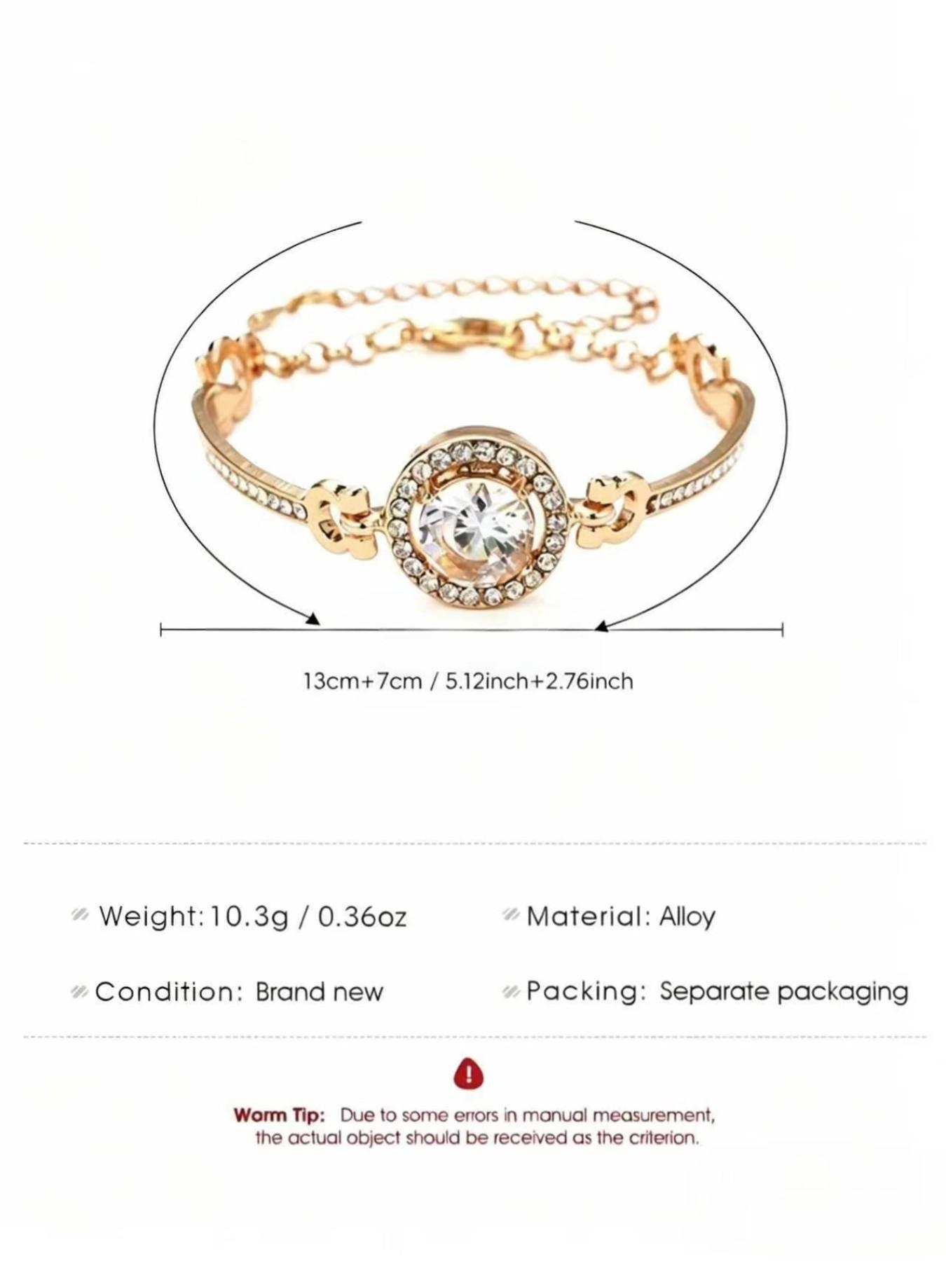 Luxury Full Diamond Round Bracelet, Vintage Luxury Style, Brighten Skin Tone, Commuter Versatile, Rose Gold/silver/, Office Wear Jewelry