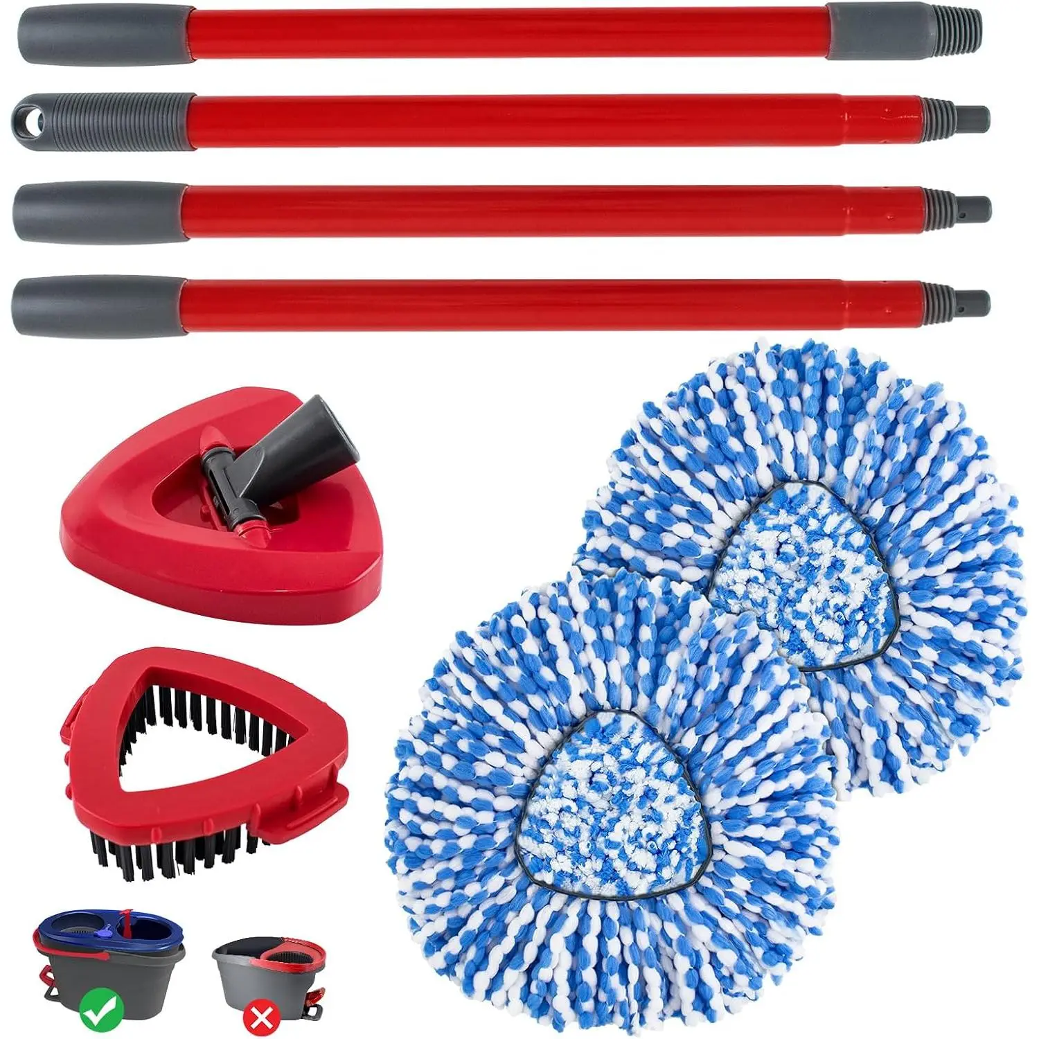 Spin Mop Handle  for Ocedar, Mop Heads Replacements Compatible with RinseClean 2  System,Include 2 Microfiber Mop Replace Heads,4 Section 30-58" Iron Mop Handle,1 Base and 1 Scrub Brush