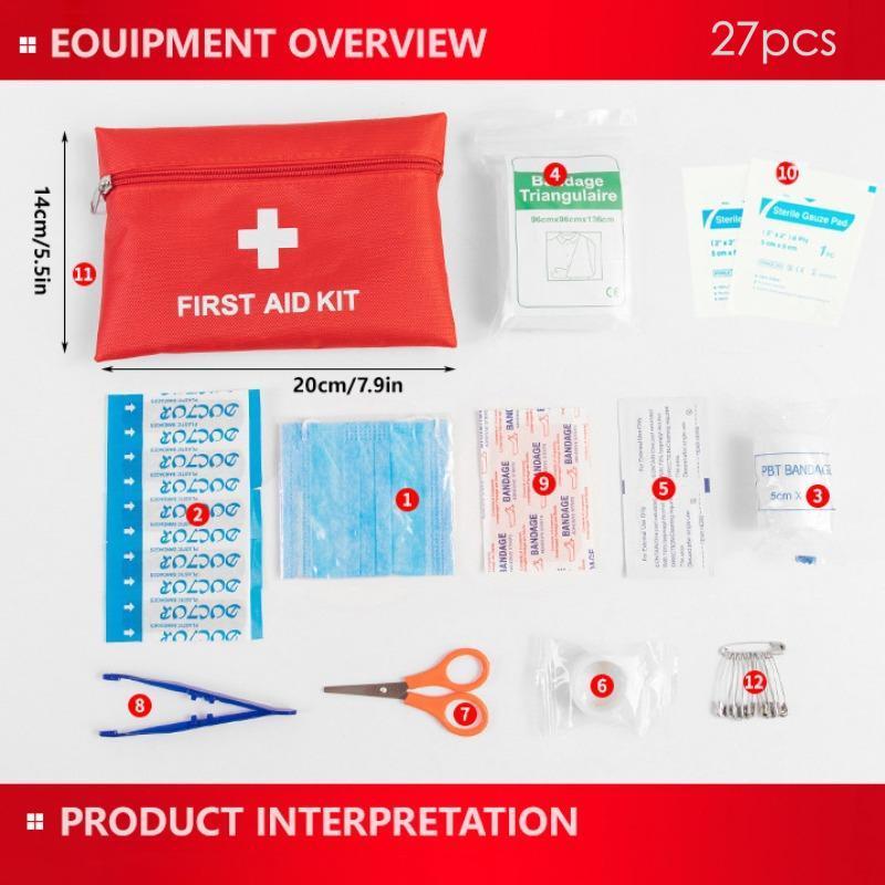Portable Emergency Kit, 27/160 pcs Outdoor First Aid Kit, Healthcare Emergency Supplies and Accessories for Hunting, Hiking, Camping, Multipurpose Medical Accessories Includes Bandages, Tweezer