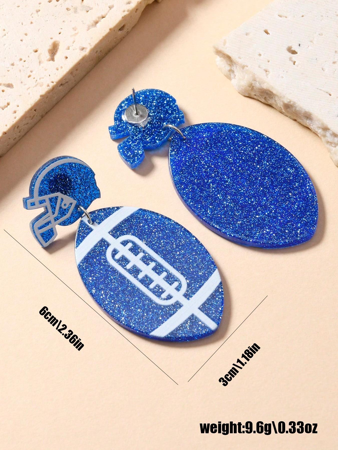 Lightweight Flashing Acrylic Blue Football Helmet Pendant Earrings, Super Bowl Event Jewelry, Daily Wear, Concert, Gift for Football Lovers