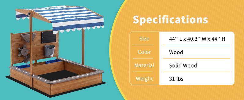 Lino Kids Large Wooden SandBoxes with Roof, Pipleo Outdoor Sand Box Play Canopy for Backyard Garden Beach, Sand Pit for Beach Patio Outdoor Playhouse
