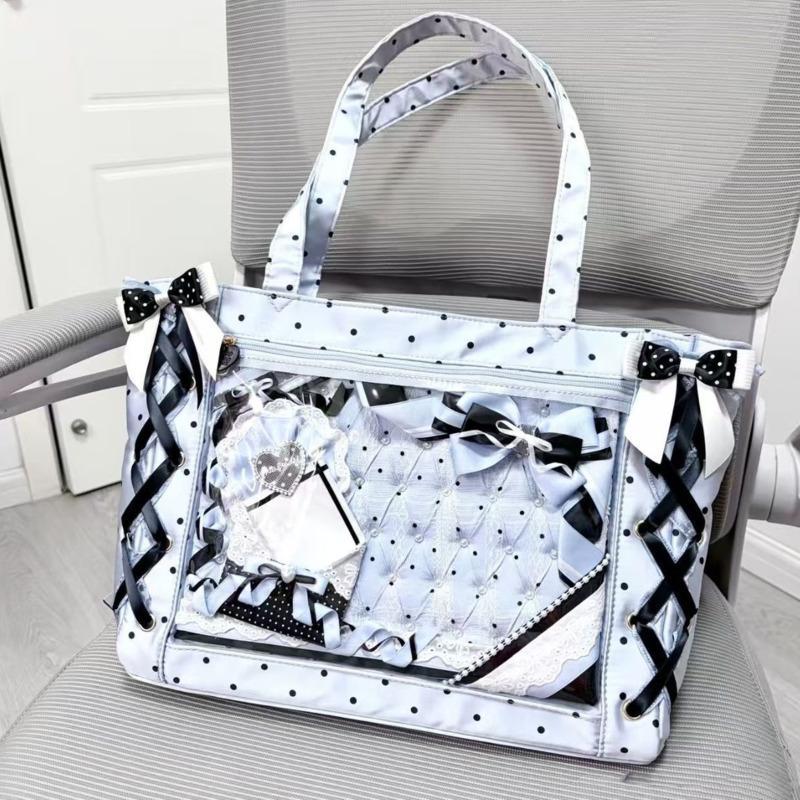 New Ribbon Lolita Sweet Shoulder Bag Cute Polka Dot Y2k Handbag Bows Kawaii Teenage Girl Itabag Fashion Large Capacity Tote Bag