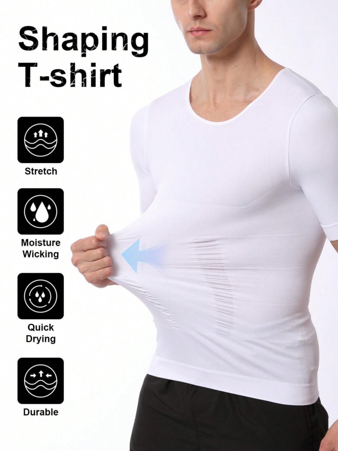 1 Count Men's Sports Tummy Control Firm Support Shapewear Tops, High Elasticy Fashion Style Body Shaper Tshirt, Breathable Comfortable Chest Abdomen Smoothing Base Shaping Top, Suitable for Daily Wear & Gym & Office Wear