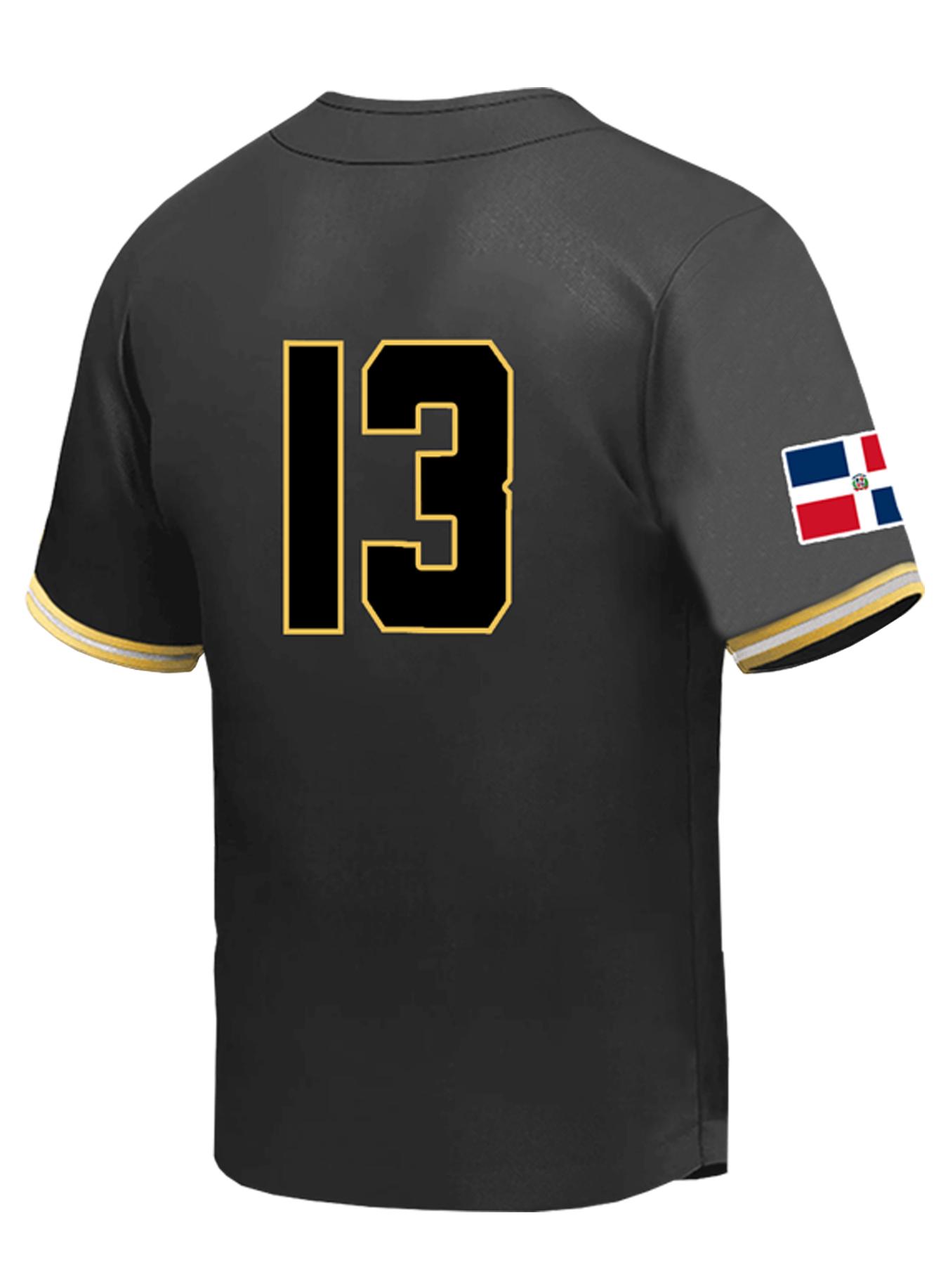 Dominican 13 Western Baseball Jersey, Embroidered Letter and Number Design, Casual Loose-Fit Breathable V Neck Top  for All Seasons