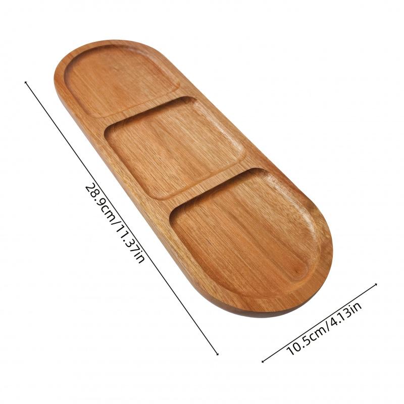 1pc Wooden Tray, Divided Tray, Dessert Tray, Multi-Functional Kitchen Display Tray, Storage Organizer, Ideal for Home Use