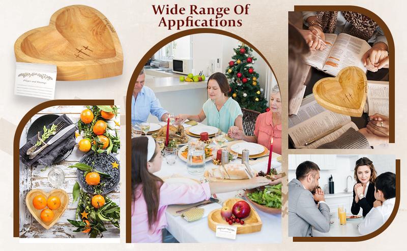 Handcrafted Vintage Prayer Bowl, Wooden Heart Shaped Prayer Bowl with 24 Prayer Cards, Cross & Letter Pattern, Religious Decorations Dough Bowls, Home Decor, Christian Gifts for Women, Church Ornaments, New Year's Day Valentine's Day & Easter Sunday Gifts