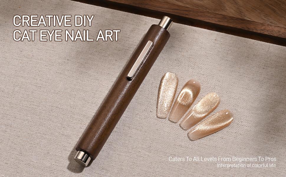 GAOY 3-in-1 Cat Eye Magnet for Nails, Cigar Shape Nail Magnet, Multi-Function Nail Magnets for Nail Art DIY at Home, Brown