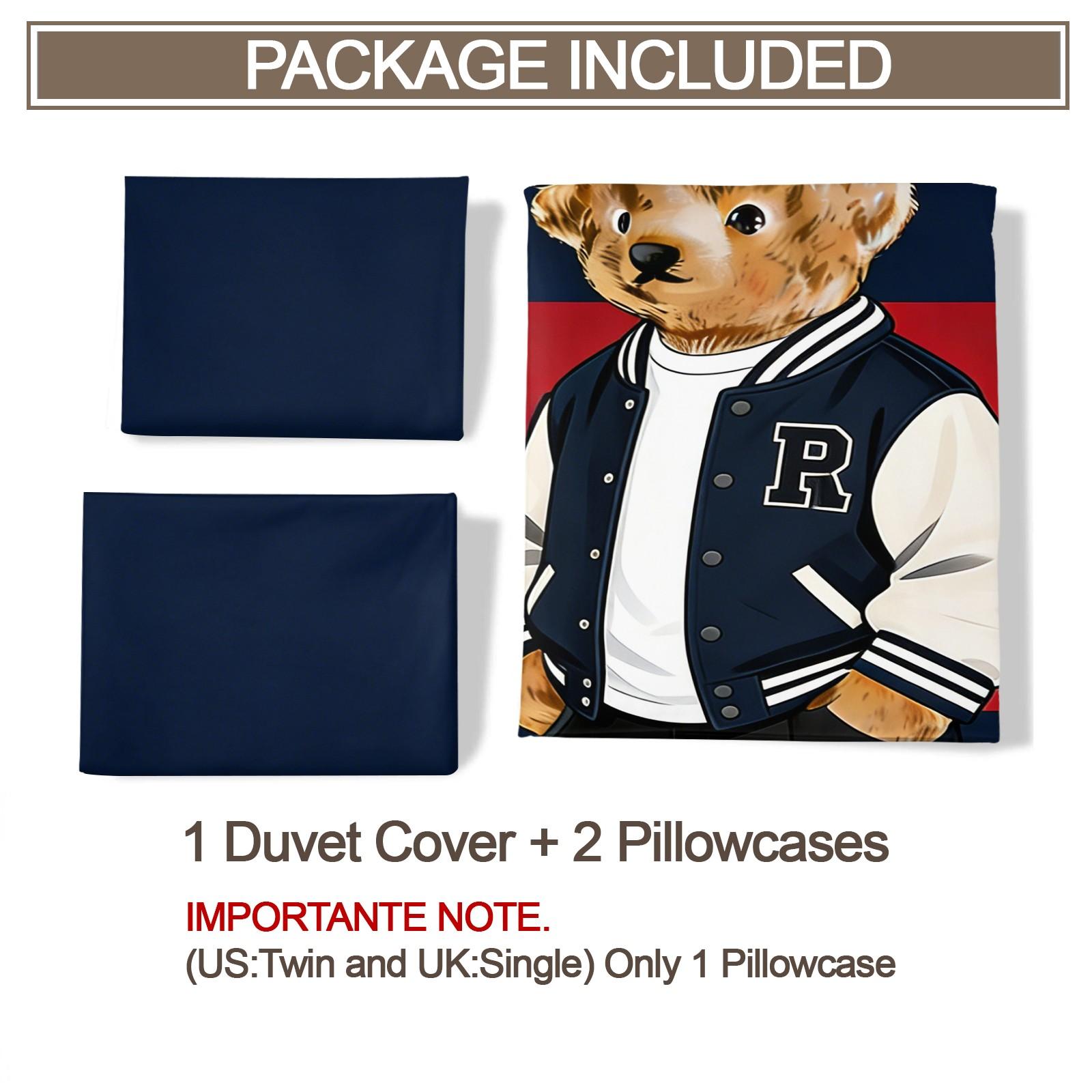 Striped Bear Pattern Print Soft and Durable Bedding Set, Includes 1 Duvet Cover and 1 or 2 Pillowcases, Excludes Quilt and Pillow Inserts, Suitable as Gifts for Teens and Adults, Modern Stylish Bedroom Bed Decorations