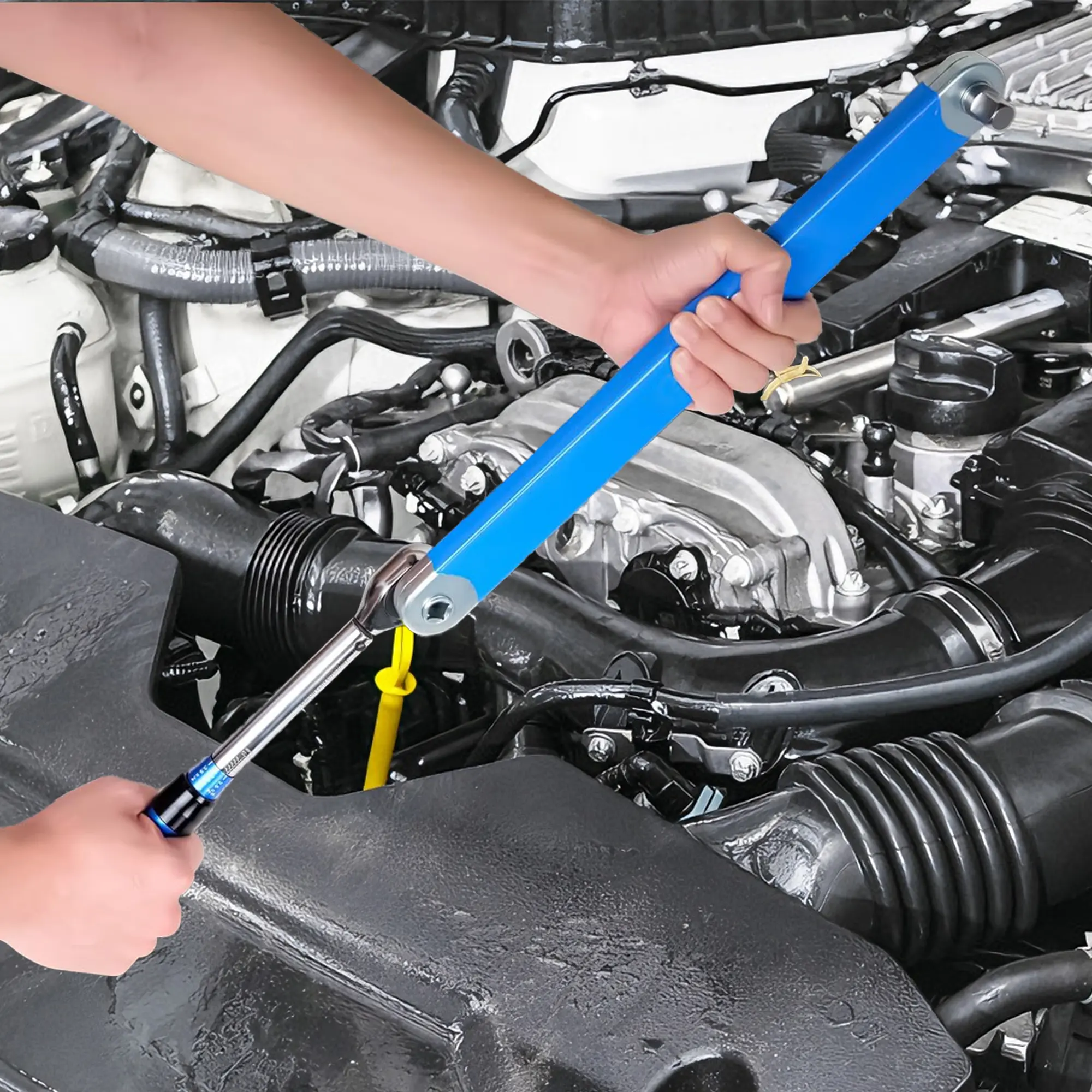 IdealHouse 2-Piece Heavy Duty Industrial Wrench Set, High Carbon Steel, Offset & Zero Offset To Reach Tight Hard-To-Reach Spaces, 1/2"1/4" 3/8"Square Drive Adapters Included, 15" Long Professional Repair Hand Tool, Great For Workshop Garage Mechanical.