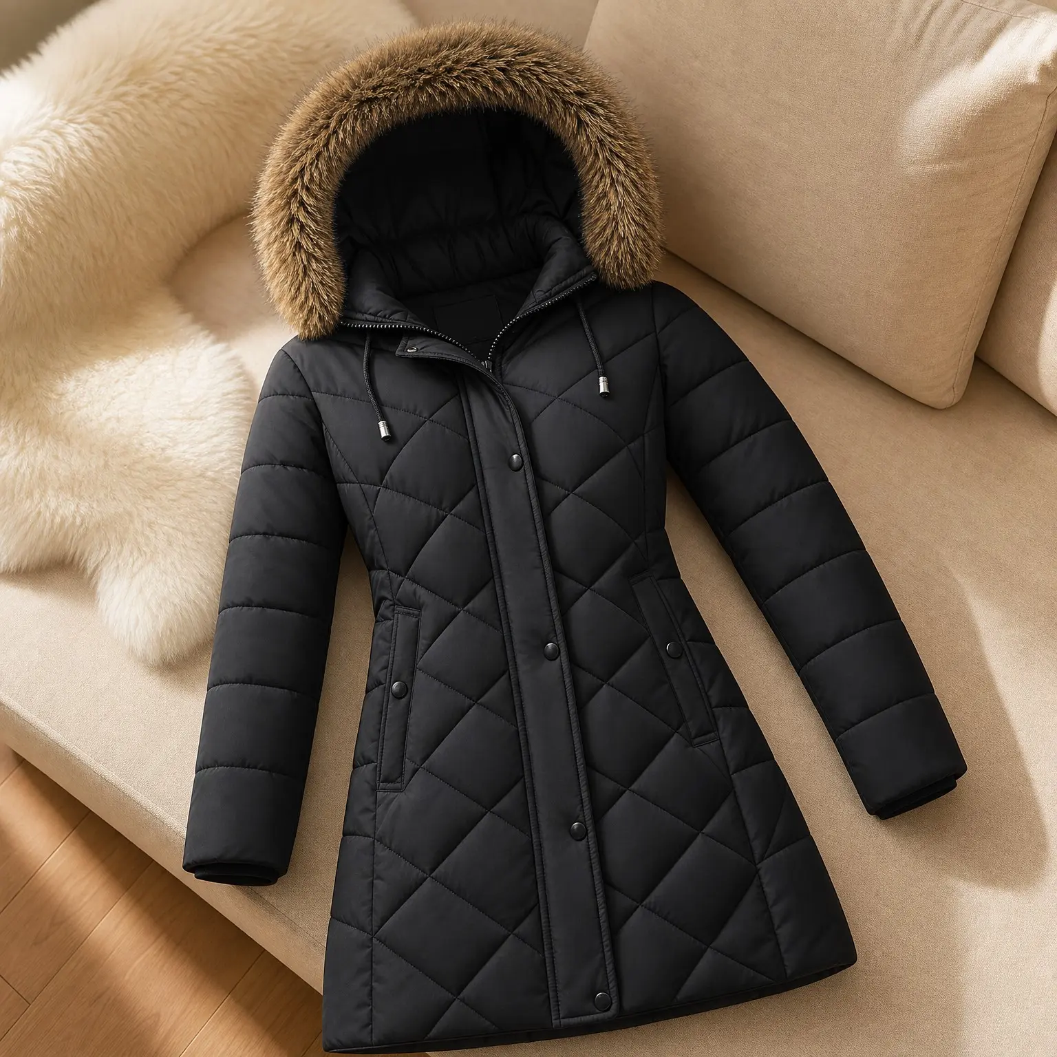 Women's Long Warm Winter Coat, Thickened Fleece Lined Down Jacket, Windproof Waterproof Puffer Outerwear with Removable HoodGift