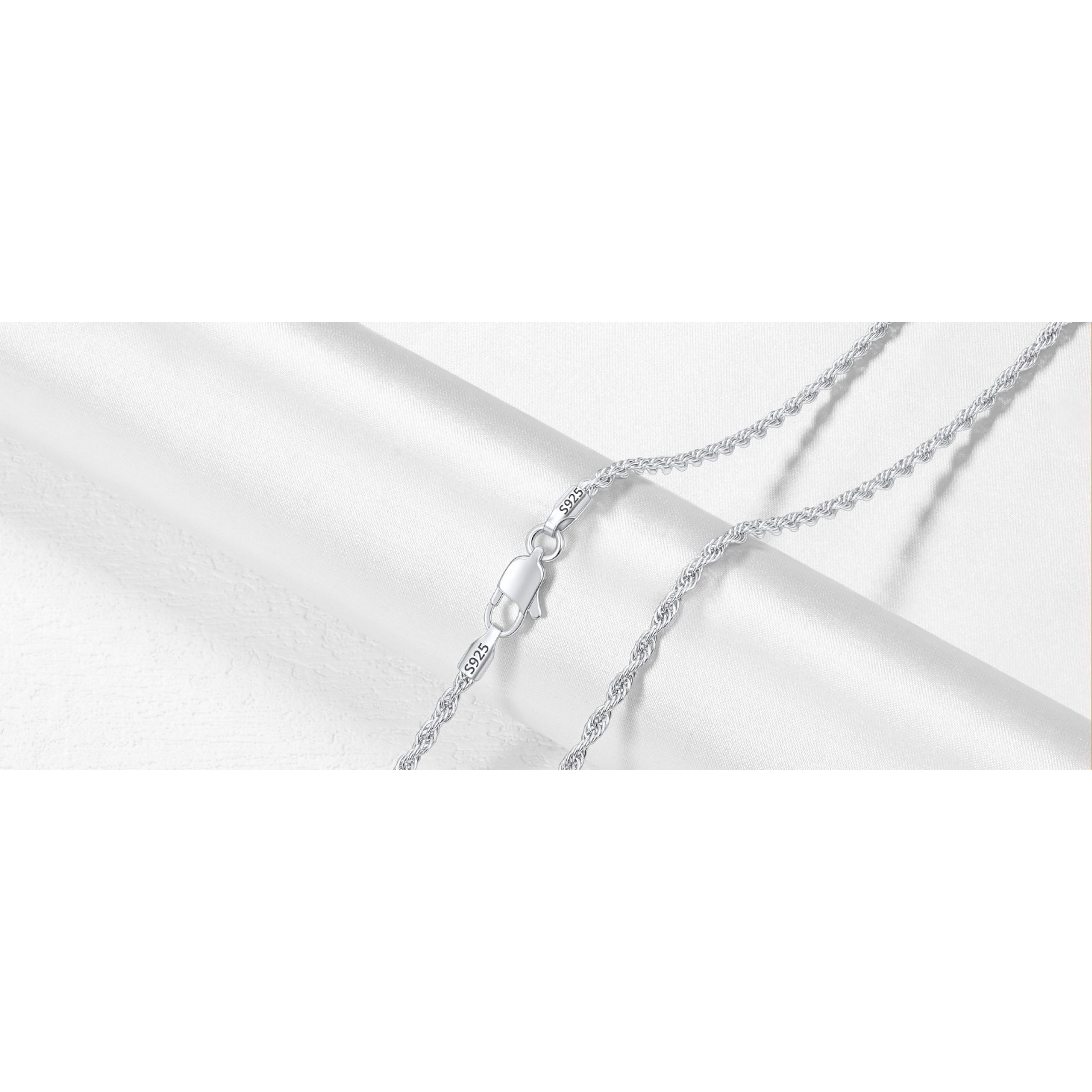 925 Sterling Silver Rope Chain Necklace for Women - 1.5mm & 2mm, 16-26 Inch