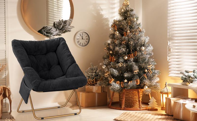 Comfy Saucer Chair, Reading Chairs for Adults, Kids,Foldable Living Room Chairs, Soft Faux Fur Lounge Chair for Bedroom，portable chair