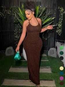 Women's Solid Criss Cross Backless Frill Trim Cami Dress, Bodycon Maxi Dress for Party Club Dating Wear, Dresses for Women, Summer Dresses